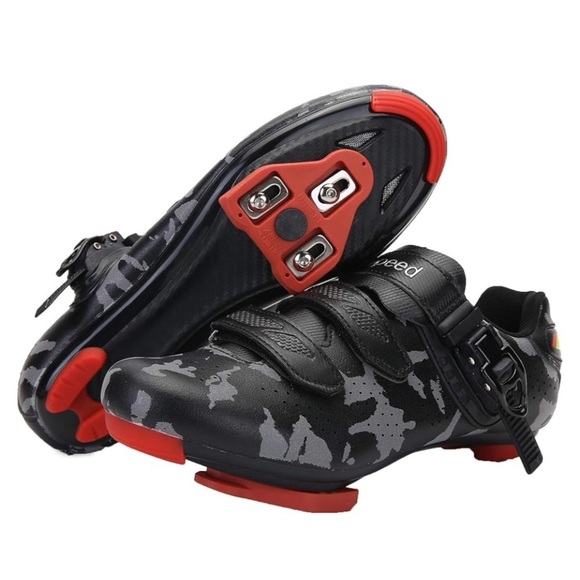Speed Cycling Bicycle Road Bike Shoes Size 39 Black Gray Camo Camouflage - Picture 3 of 7